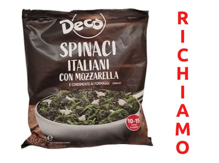 Richiamo alimentare per gli spinaci italiani surgelati con mozzarella e formaggi